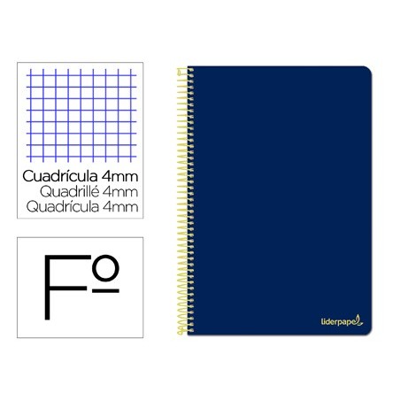 Cuaderno espiral Liderpapel folio Smart tapa blanda 80 hojas 60 gr cuadro 4 mm con margen color azul marino