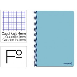 Cuaderno espiral Liderpapel folio Smart tapa blanda 80 hojas 60 gr cuadro 4 mm con margen color celeste