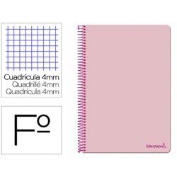 Cuaderno espiral Liderpapel folio Smart tapa blanda 80 hojas 60 gr cuadro 4 mm con margen color rosa