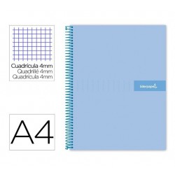 Cuaderno espiral Liderpapel Crafty A4 tapa forrada 80 hojas 90 gramos cuadrícula 4 mm color celeste