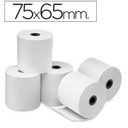 Rollo de papel electra – offset, medida 75 x 65 mm. Envase de 10 rollos