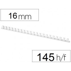 Canutillo de plástico Q-connect redondo 16 mm color blanco capacidad 145 hojas. Caja de 50 unidades