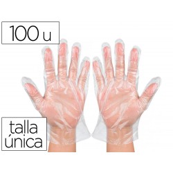 Guantes de plástico desechables talla única. Caja de 100 uds.